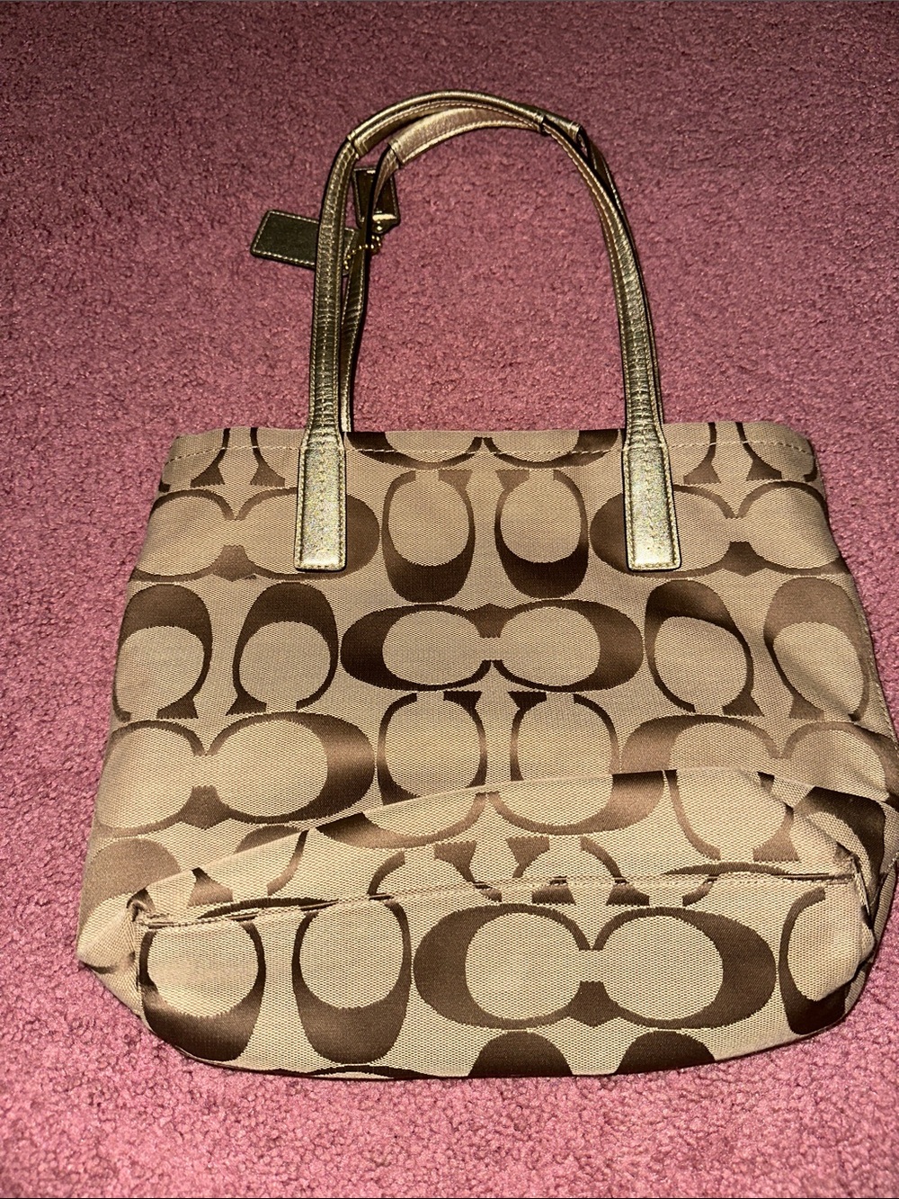 Coach Metallic-Trim Signature Tote in Brown and Gold - Picture 2 of 5
